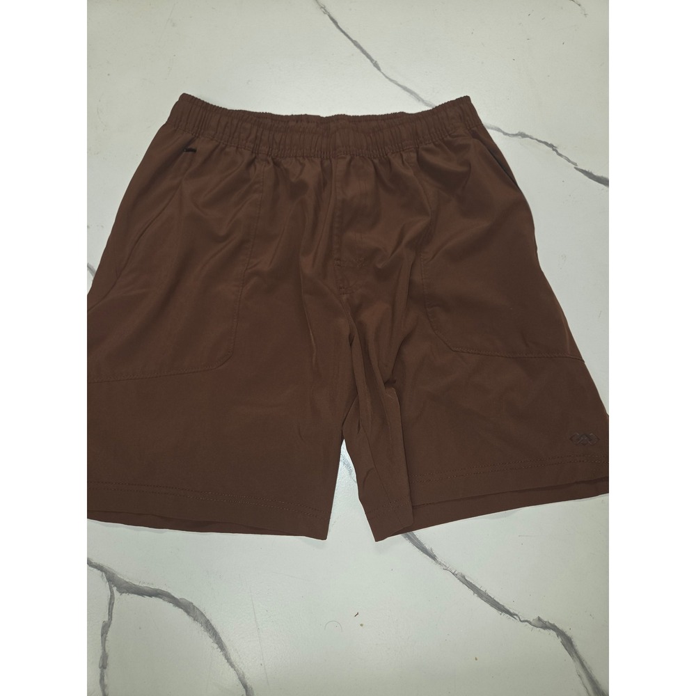 LEG3ND Mens Athletic Shorts Brown Elastic Waist Pockets Size Medium